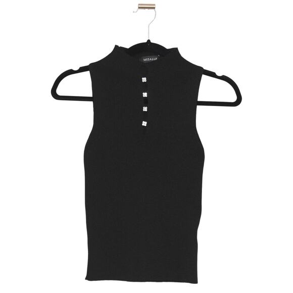 Mizalle Black Knit Sleeveless Top with Jewels and Cutout Large - Picture 1 of 5
